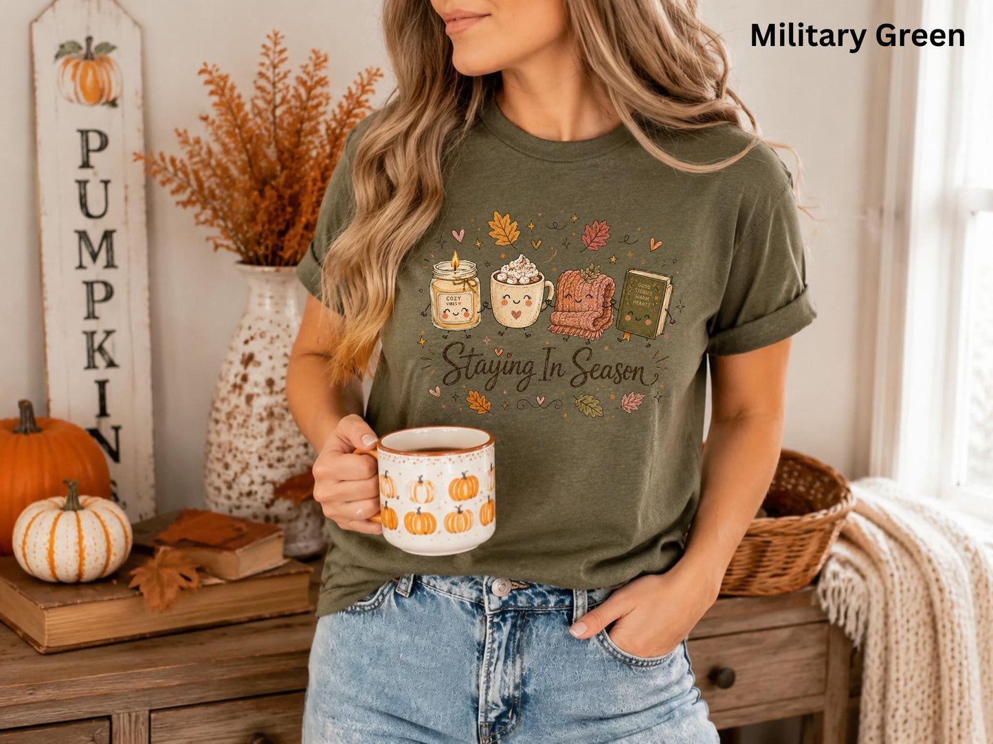 Staying In Season Shirt, Cozy Fall Shirt, Book Lover Tee, Fall Reading Shirt, Pumpkin Spice Tee, Autumn Graphic Tee, Cozy Season T-Shirt