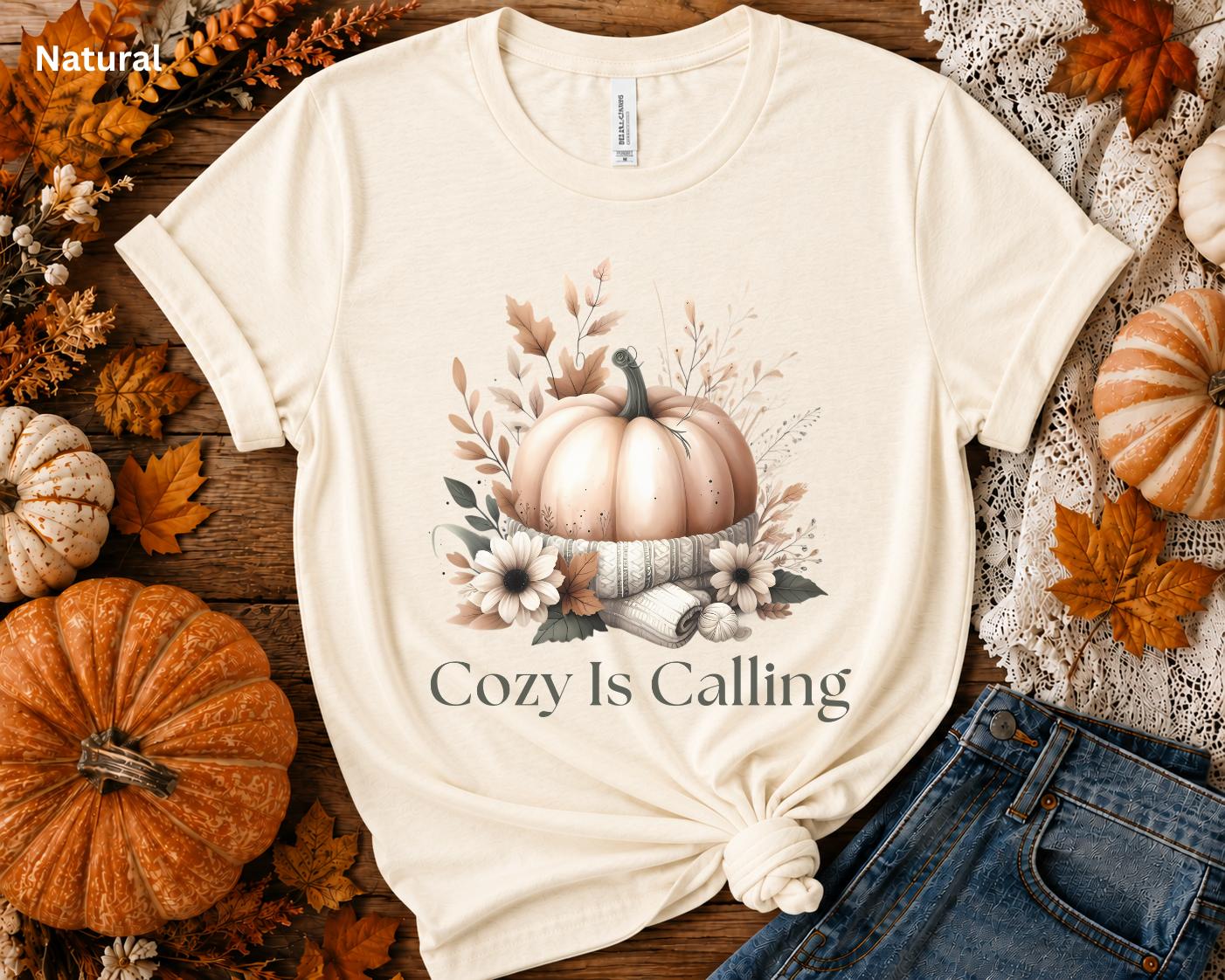 Cute Fall Pumpkin T-Shirt, Cozy Is Calling Shirt, Autumn Graphic Tee, Cozy Season Shirt, Pumpkin Patch Shirt, Fall Aesthetic, Gift for Her