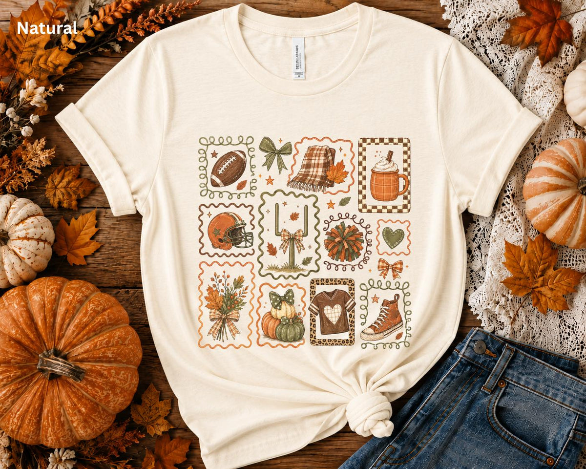 Fall Football Collage T-Shirt, Cute Game Day Graphic Tee, Cozy Autumn Football Shirt, Women's Football Season Tee