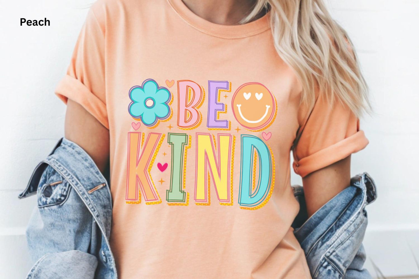 Be Kind Shirt, Retro Kindness Tee, Positive Vibes Shirt, Rainbow Smiley Graphic Tee