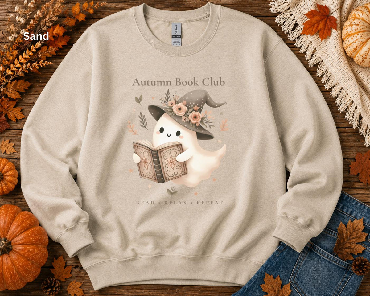 Autumn Book Club Sweatshirt, Ghost Book Lover Crewneck, Floral Ghost Halloween Sweatshirt, Cozy Reading Crew, Spooky Season Bookish Gift