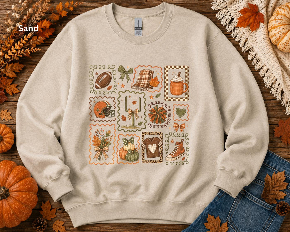 Fall Football Collage Sweatshirt, Cozy Game Day Crewneck, Football Mom Sweatshirt, Cute Autumn Graphic Sweatshirt, Friday Night Lights