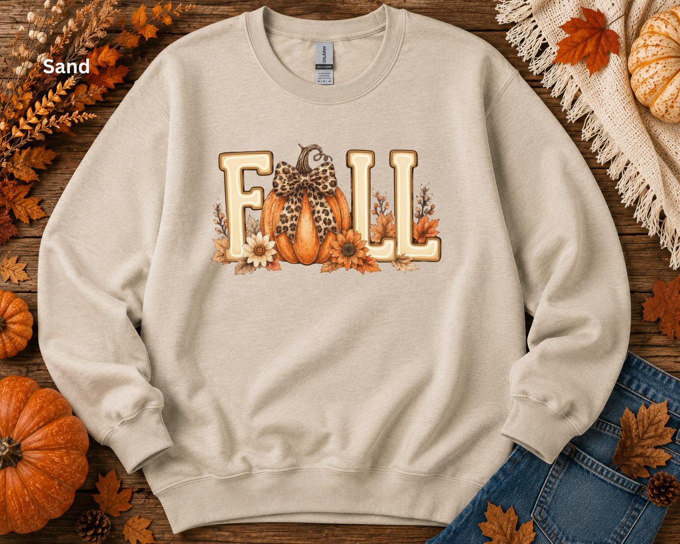 Fall Pumpkin Sweatshirt, Cute Autumn Crewneck, Leopard Bow Pumpkin Sweatshirt, Cozy Fall Graphic Sweatshirt, Pumpkin Patch Outfit