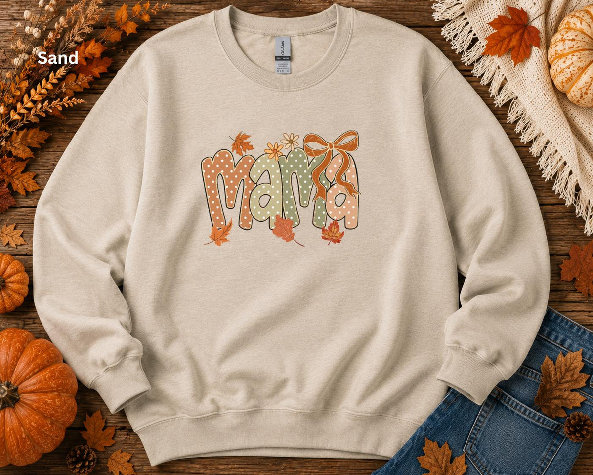 Mama Fall Sweatshirt, Coquette Bow Mama Crewneck, Cute Autumn Mom Sweatshirt, Pumpkin Patch Sweatshirt, Cozy Fall Graphic Sweatshirt