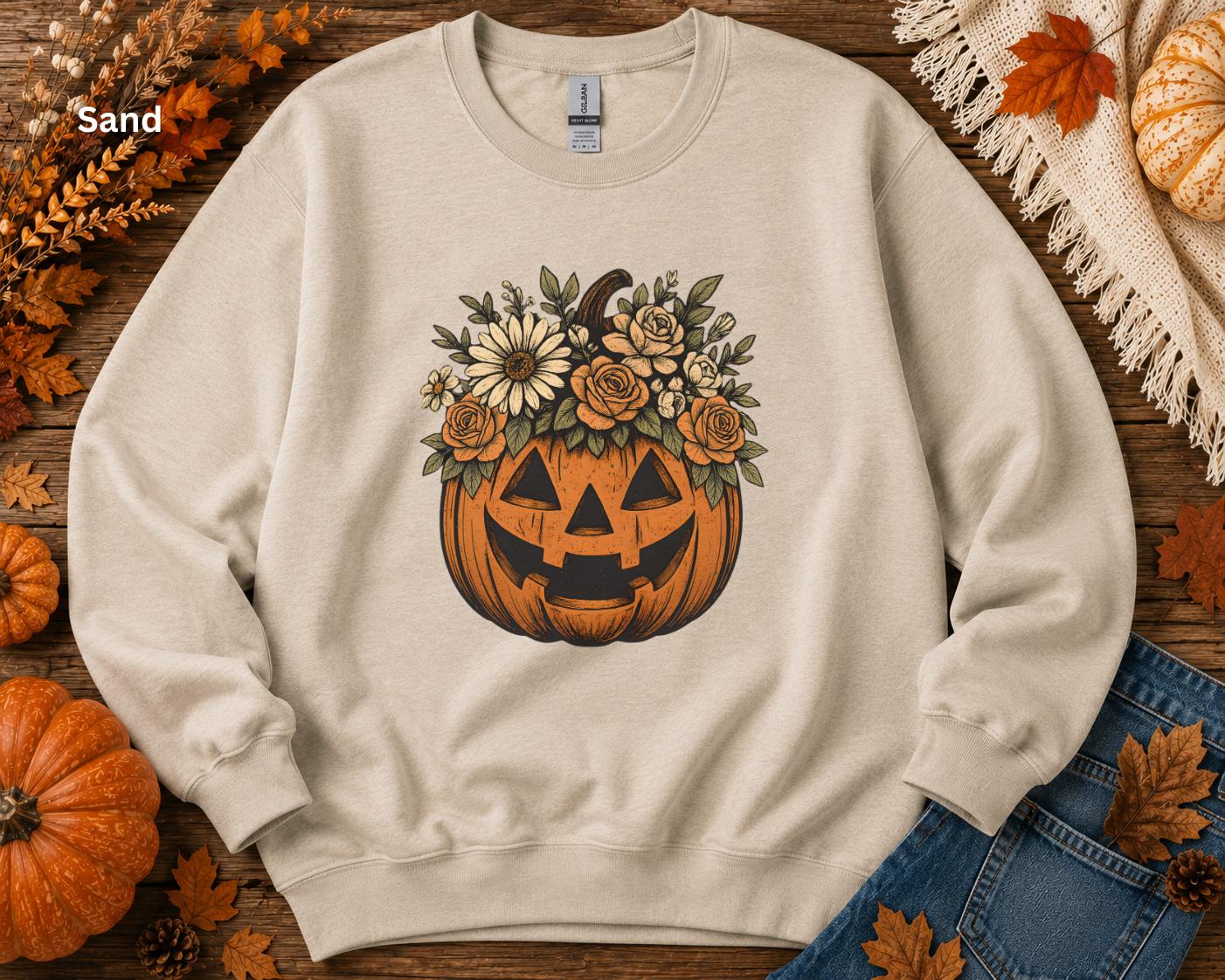 Floral Halloween Sweatshirt, Cute Fall Crewneck, Vintage Pumpkin Sweatshirt, Cozy Autumn Graphic Sweatshirt, Pumpkin Patch Outfit