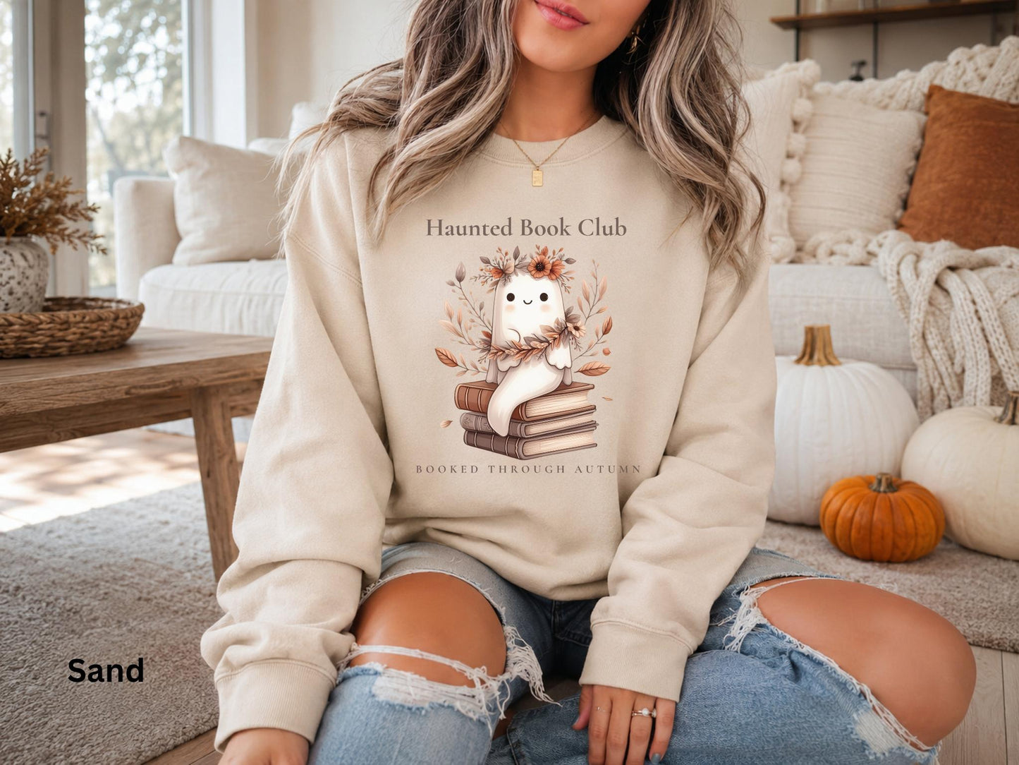 Ghost Book Lover Crewneck, Cozy Fall Reading Sweatshirt, Haunted Book Club Sweatshirt, Booked Through Autumn Sweatshirt, Bookish Gift