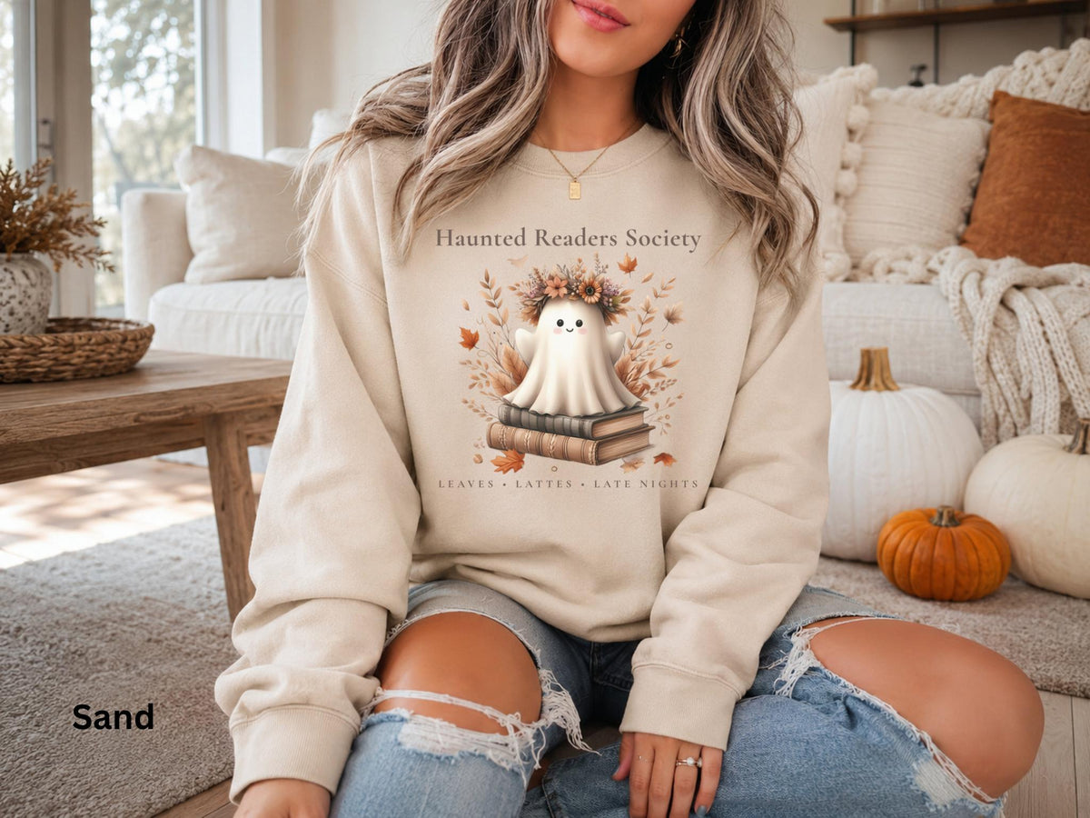 Ghost Book Lover Crewneck, Haunted Readers Society Sweatshirt, Cozy Fall Reading Sweatshirt, Book Club Crewneck, Spooky Season Bookish Gift