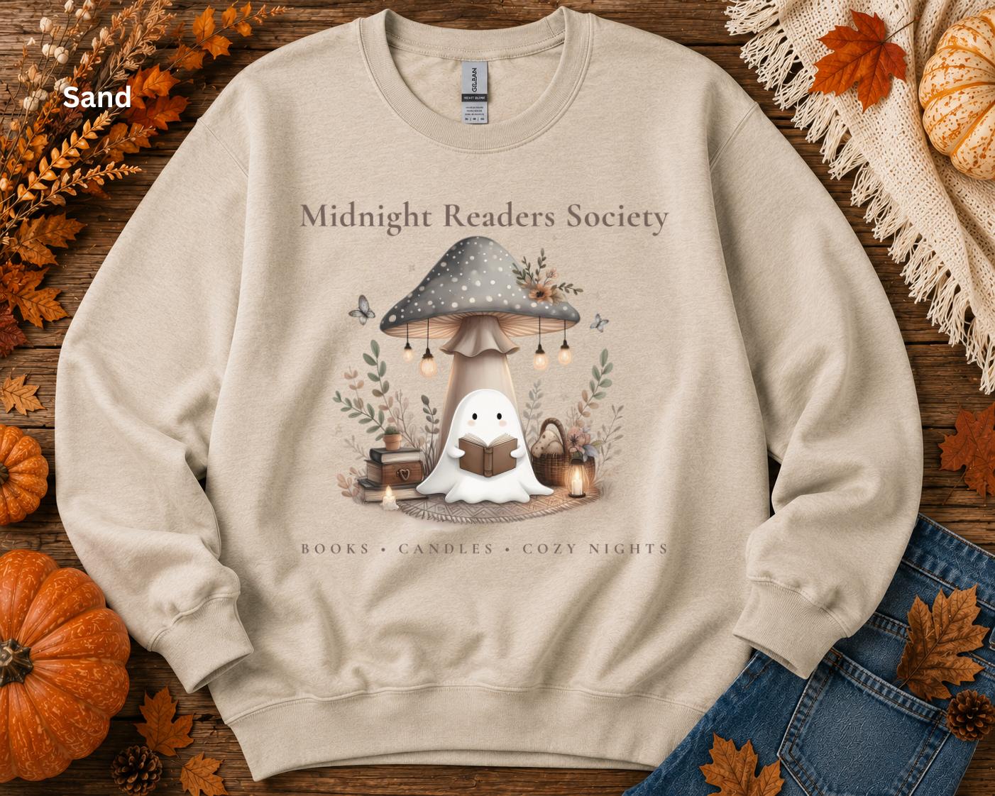 Cozy Reading Sweatshirt, Book Lover Crewneck, Midnight Readers Society Sweatshirt, Ghost Whimsical Crew, Fall Bookish Crewneck, Reader Gift