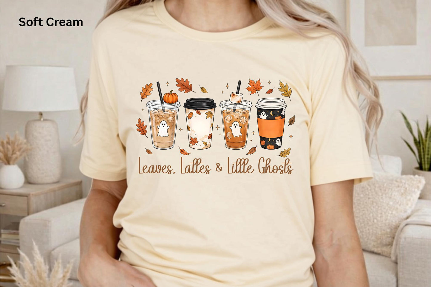 Leaves, Lattes & Little Ghosts Shirt, Cute Fall Coffee Shirt, Spooky Season Tee, Ghost Coffee Lover Shirt