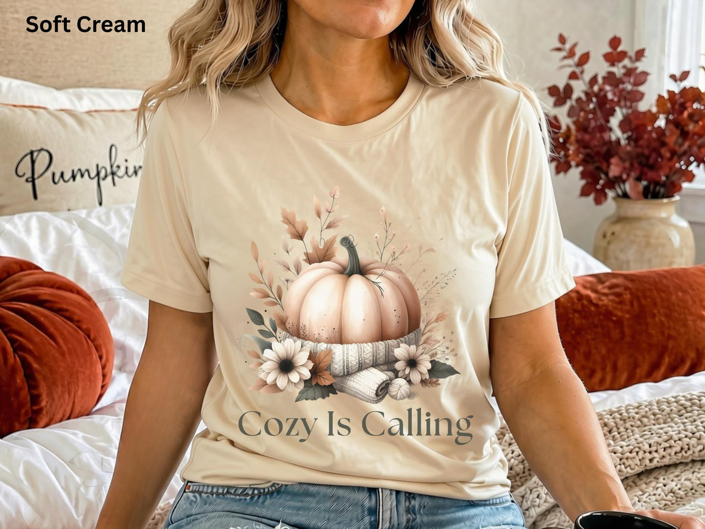 Cute Fall Pumpkin T-Shirt, Cozy Is Calling Shirt, Autumn Graphic Tee, Cozy Season Shirt, Pumpkin Patch Shirt, Fall Aesthetic, Gift for Her