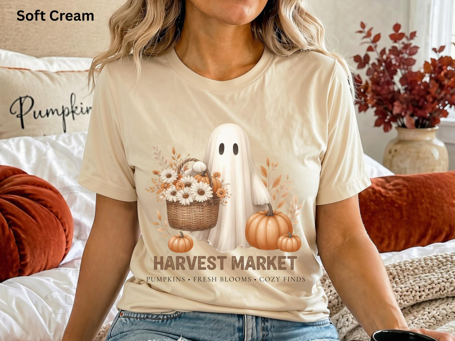 Cute Fall Ghost Tee, Vintage Halloween T-Shirt, Harvest Market Ghost Shirt, Pumpkin Patch Shirt, Cozy Autumn Graphic Tee, Spooky Season Top