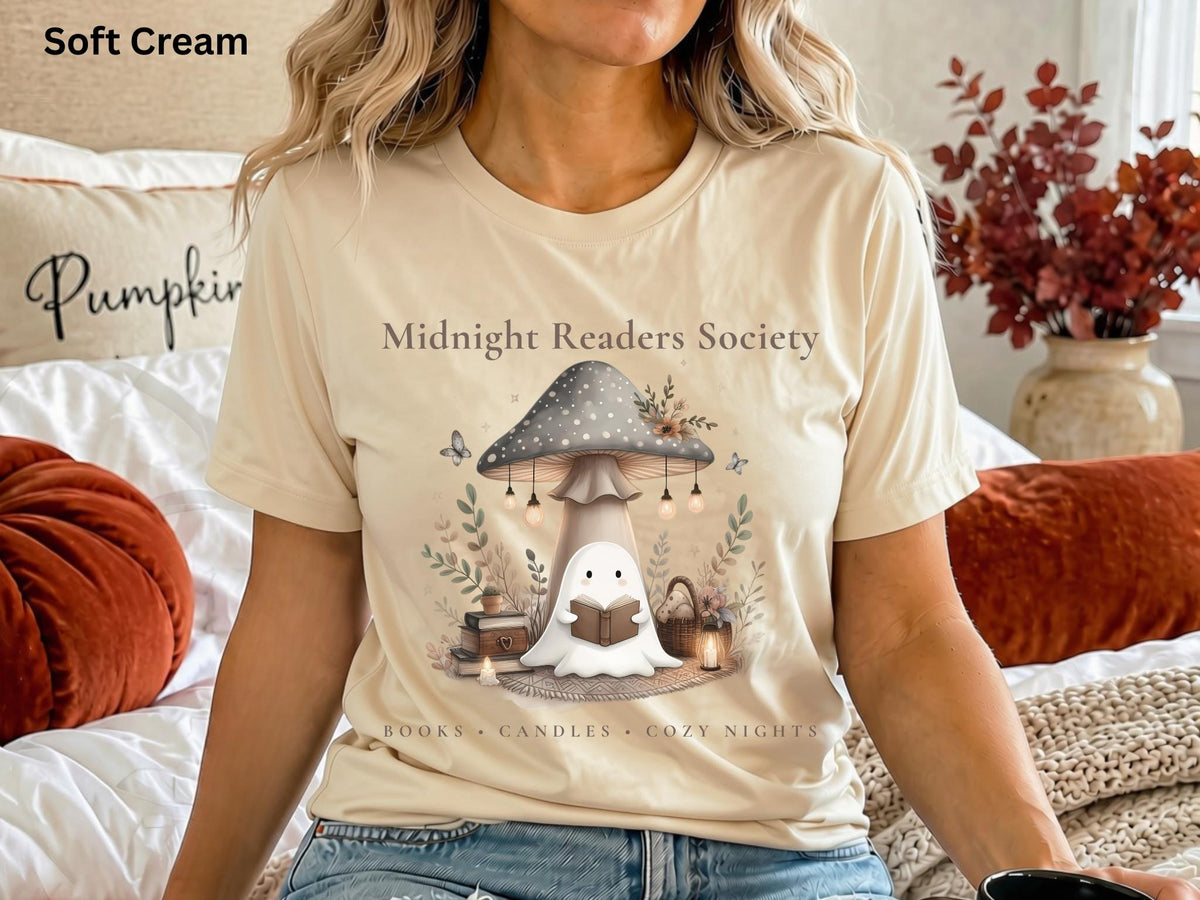 Ghost Book Lover Tee, Midnight Readers Society Shirt, Cozy Reading T-Shirt, Bookish Fall Tee, Book Club Gift for Women