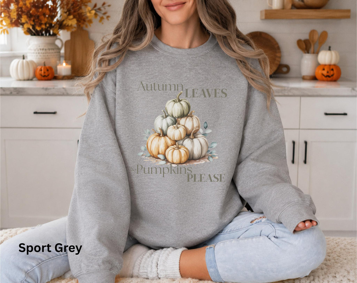Autumn Leaves & Pumpkins Please Sweatshirt, Cozy Fall Crewneck, Pumpkin Sweatshirt, Autumn Graphic Sweatshirt, Fall Gift for Her