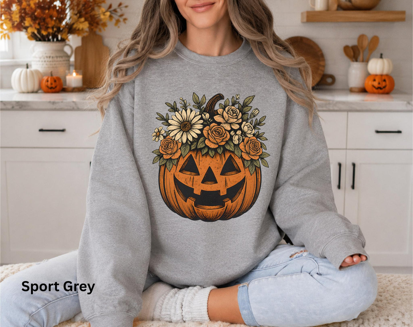 Floral Halloween Sweatshirt, Cute Fall Crewneck, Vintage Pumpkin Sweatshirt, Cozy Autumn Graphic Sweatshirt, Pumpkin Patch Outfit