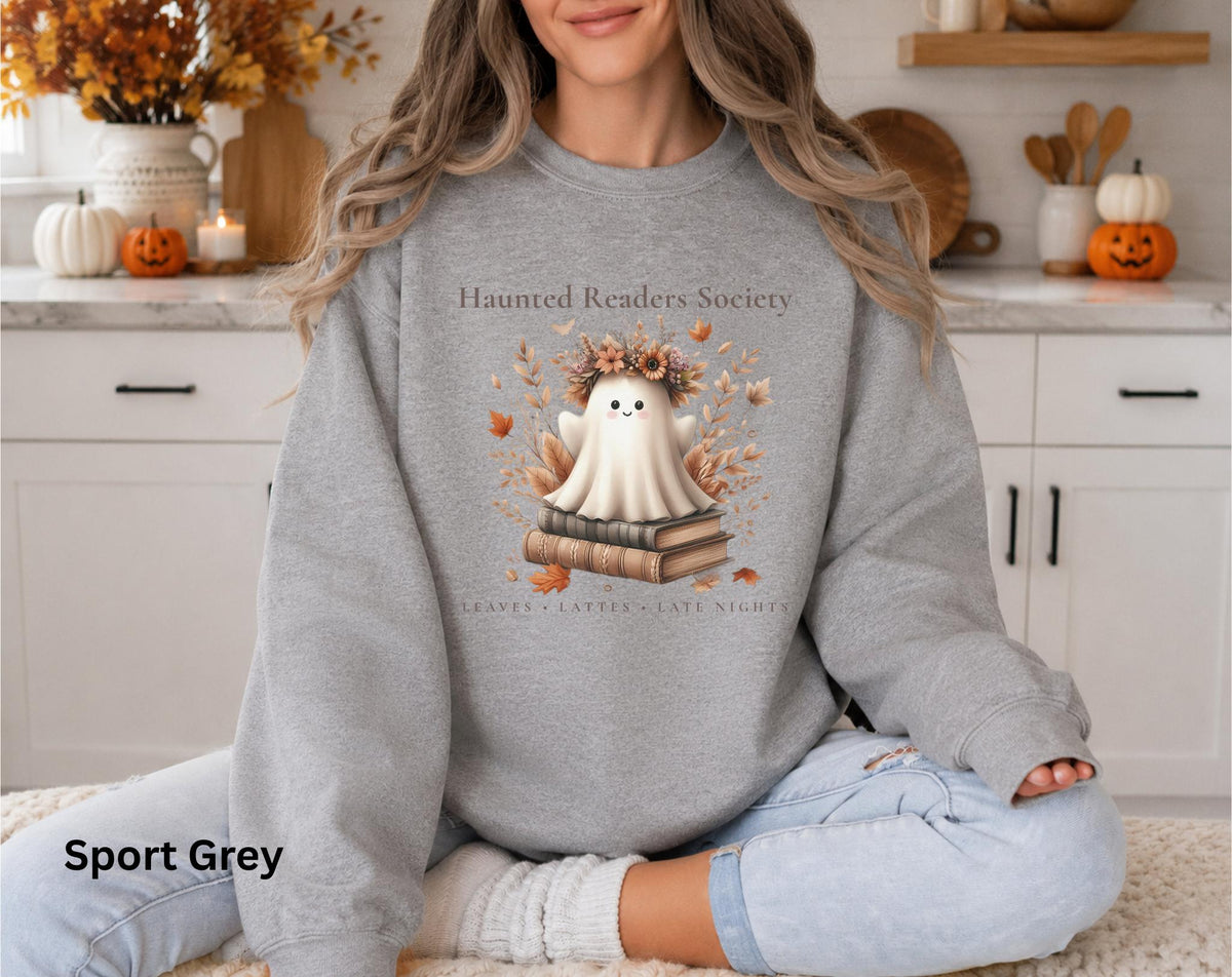 Ghost Book Lover Crewneck, Haunted Readers Society Sweatshirt, Cozy Fall Reading Sweatshirt, Book Club Crewneck, Spooky Season Bookish Gift