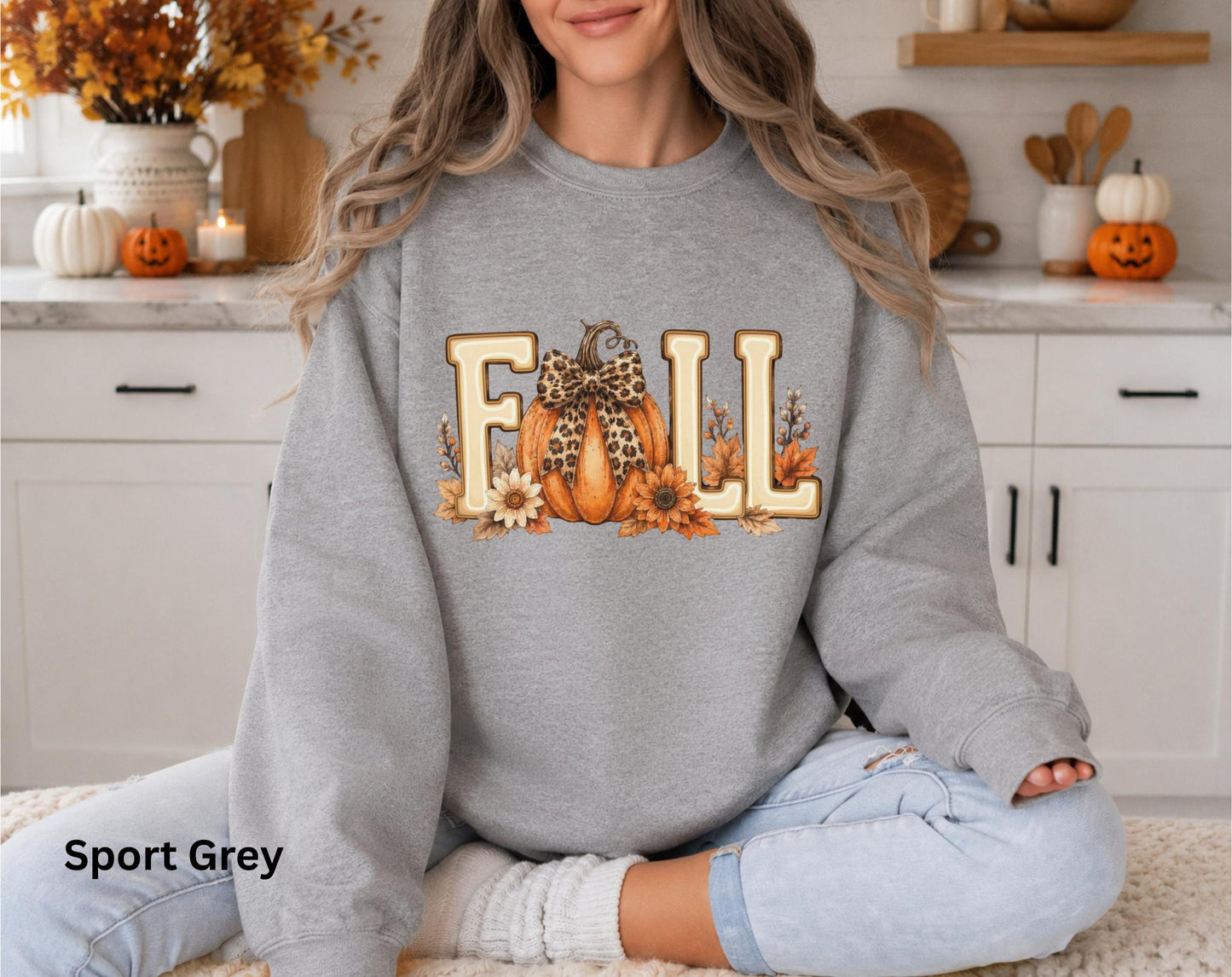 Fall Pumpkin Sweatshirt, Cute Autumn Crewneck, Leopard Bow Pumpkin Sweatshirt, Cozy Fall Graphic Sweatshirt, Pumpkin Patch Outfit