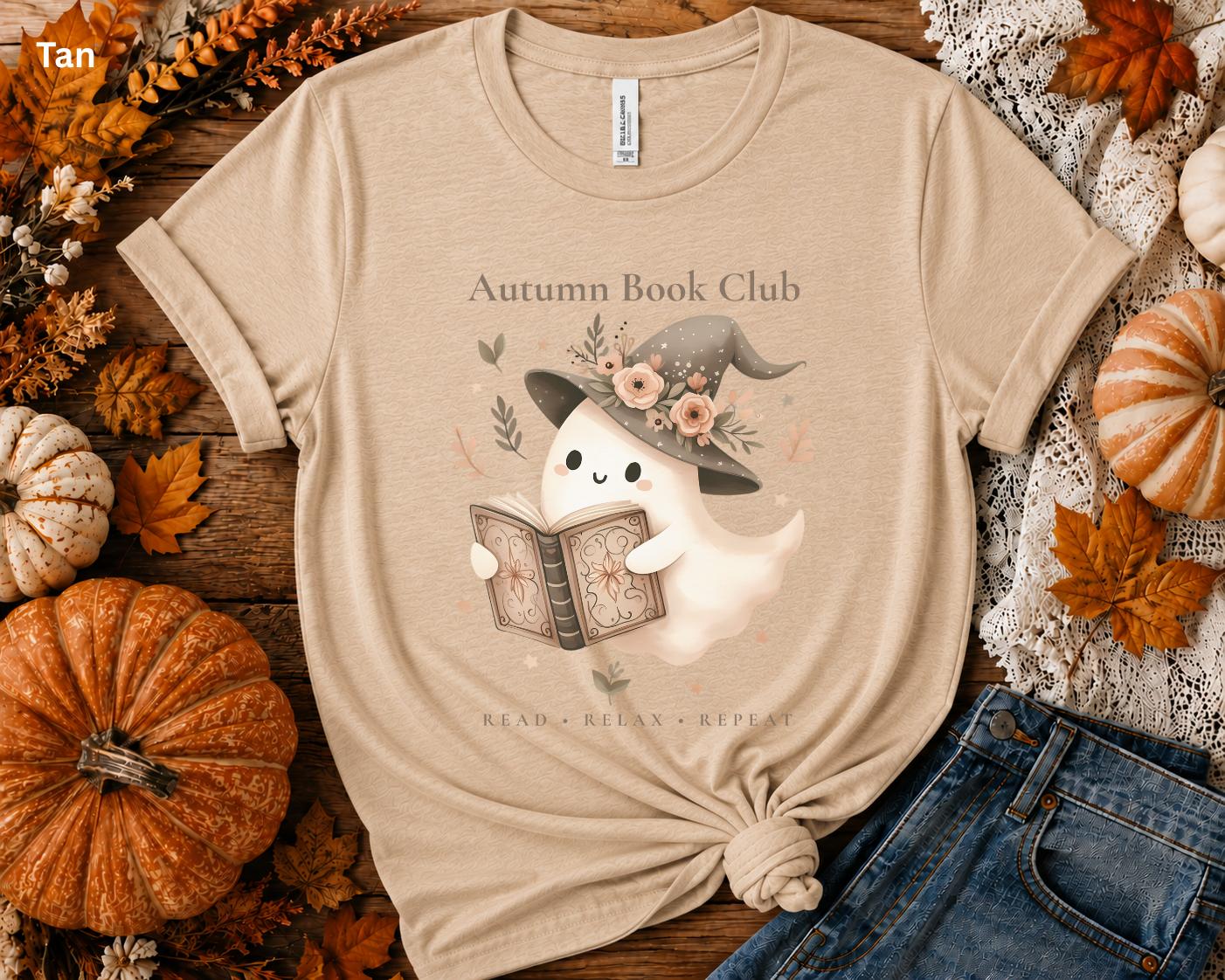 Autumn Book Club Shirt, Ghost Book Lover Tee, Cute Reading Shirt, Floral Halloween Tee, Bookish Fall T-Shirt, Spooky Season Reader Gift