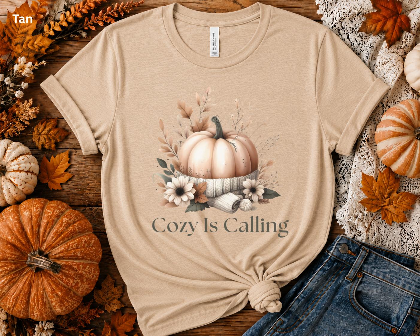 Cute Fall Pumpkin T-Shirt, Cozy Is Calling Shirt, Autumn Graphic Tee, Cozy Season Shirt, Pumpkin Patch Shirt, Fall Aesthetic, Gift for Her