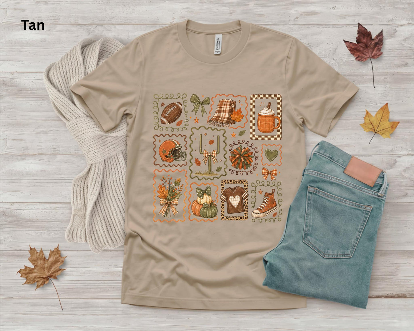 Fall Football Collage T-Shirt, Cute Game Day Graphic Tee, Cozy Autumn Football Shirt, Women's Football Season Tee
