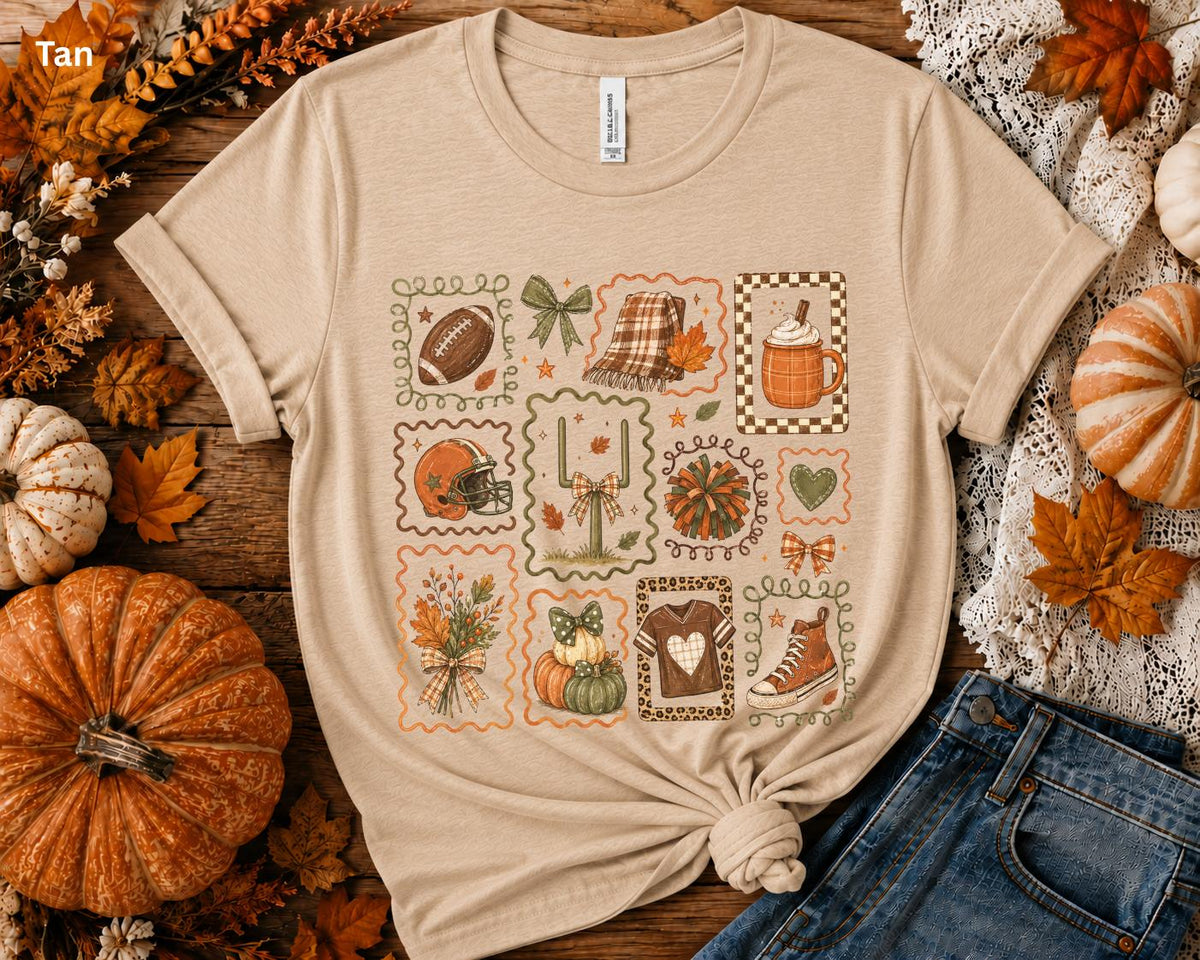 Fall Football Collage T-Shirt, Cute Game Day Graphic Tee, Cozy Autumn Football Shirt, Women's Football Season Tee