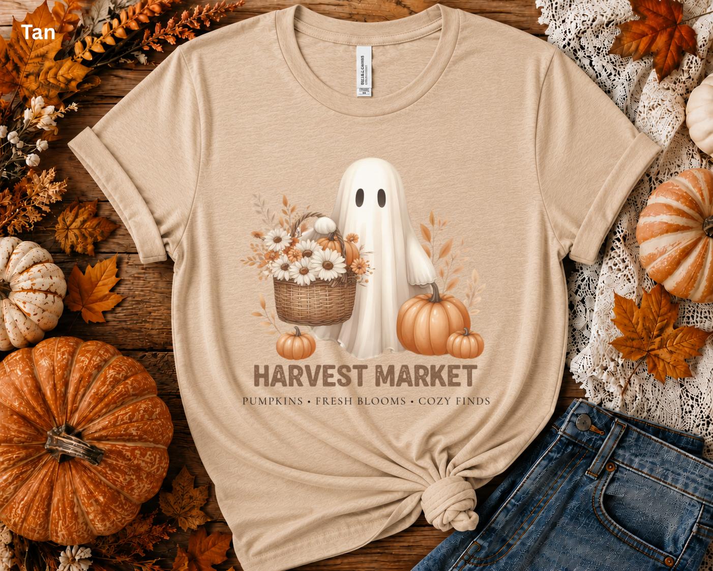 Cute Fall Ghost Tee, Vintage Halloween T-Shirt, Harvest Market Ghost Shirt, Pumpkin Patch Shirt, Cozy Autumn Graphic Tee, Spooky Season Top