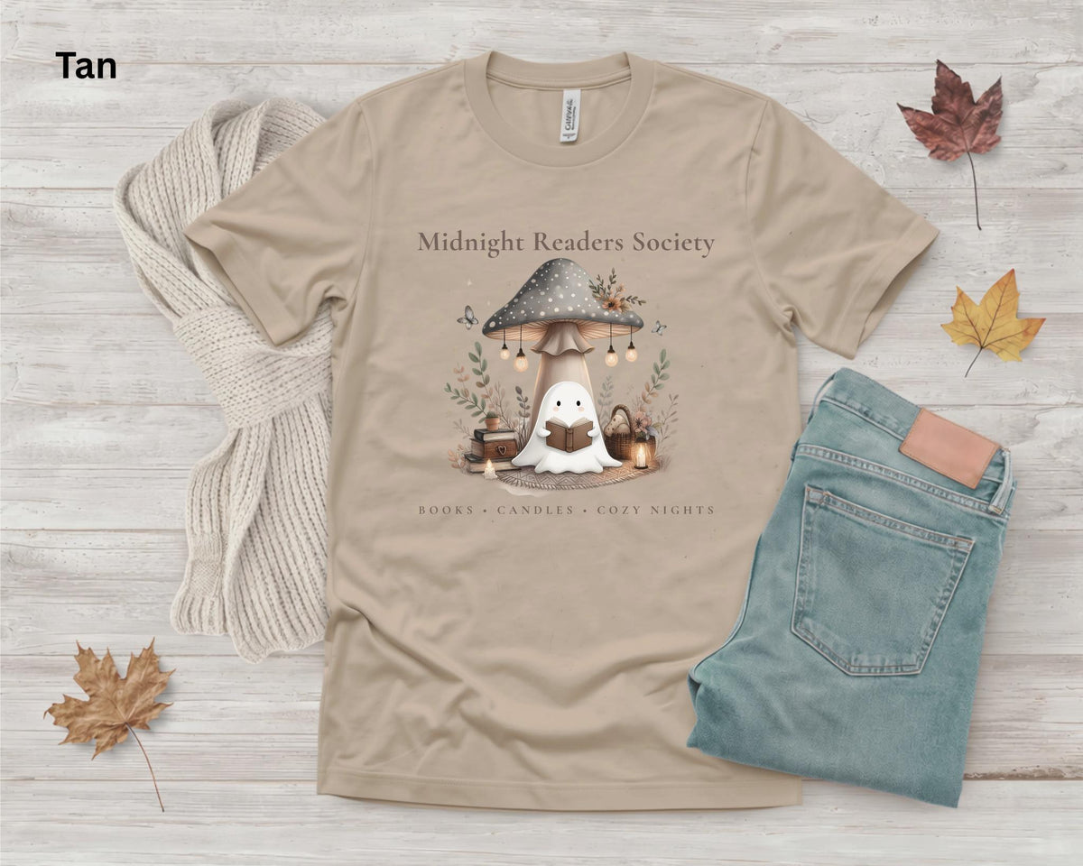 Ghost Book Lover Tee, Midnight Readers Society Shirt, Cozy Reading T-Shirt, Bookish Fall Tee, Book Club Gift for Women