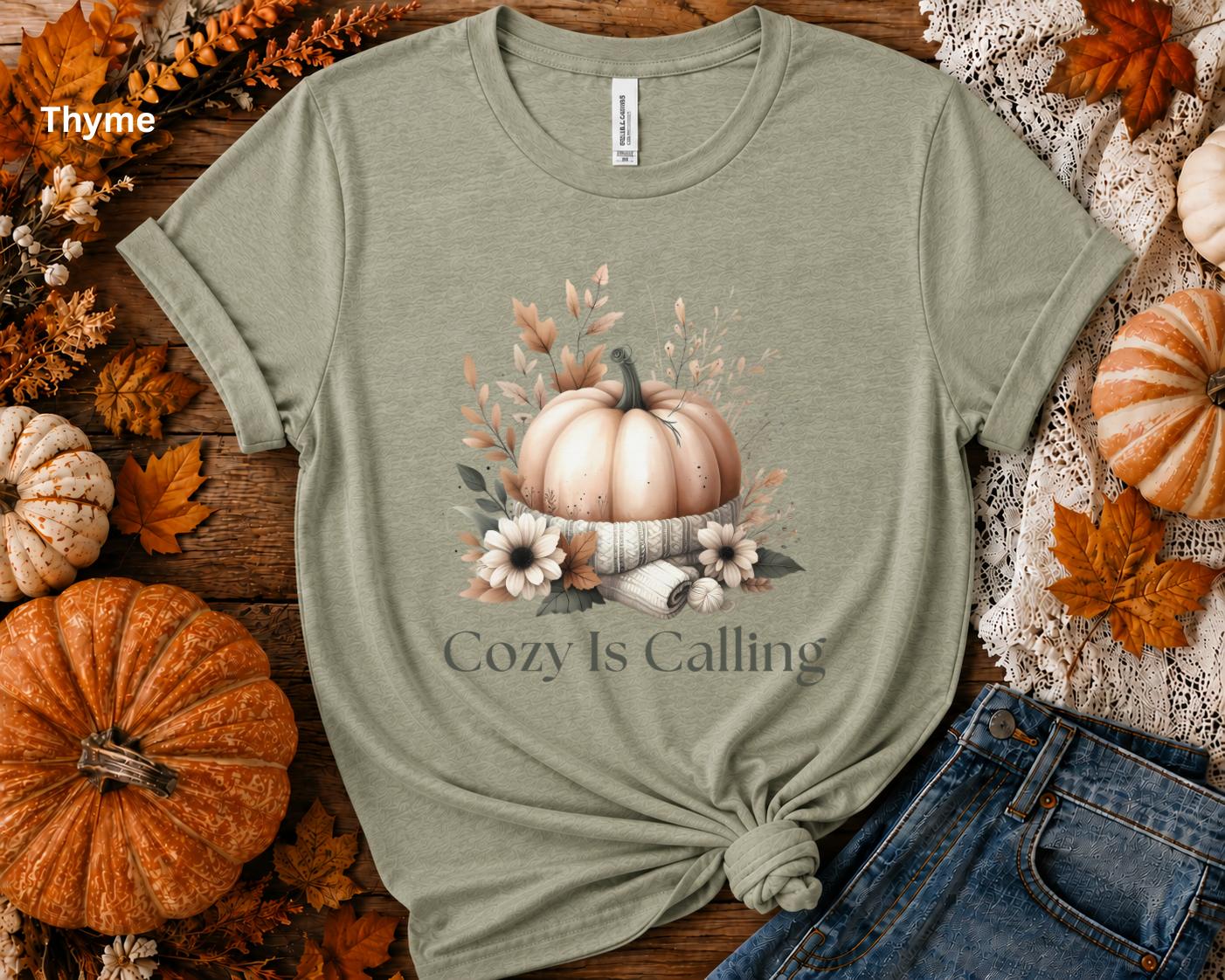 Cute Fall Pumpkin T-Shirt, Cozy Is Calling Shirt, Autumn Graphic Tee, Cozy Season Shirt, Pumpkin Patch Shirt, Fall Aesthetic, Gift for Her