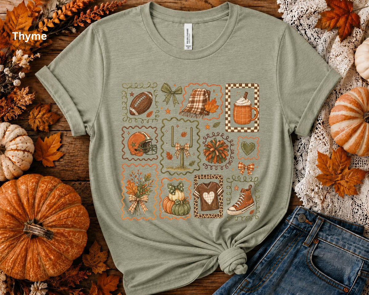 Fall Football Collage T-Shirt, Cute Game Day Graphic Tee, Cozy Autumn Football Shirt, Women's Football Season Tee