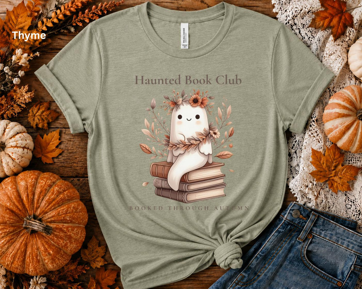 Haunted Book Club Shirt, Booked Through Autumn Tee, Ghost Book Lover Shirt, Cute Fall Reading T-Shirt, Bookish Halloween Tee, Spooky Season
