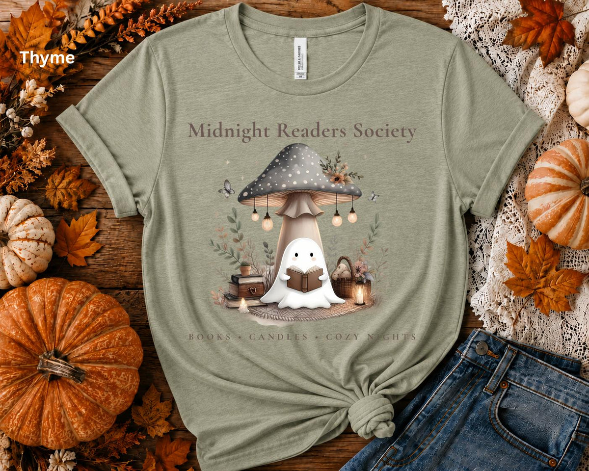 Ghost Book Lover Tee, Midnight Readers Society Shirt, Cozy Reading T-Shirt, Bookish Fall Tee, Book Club Gift for Women