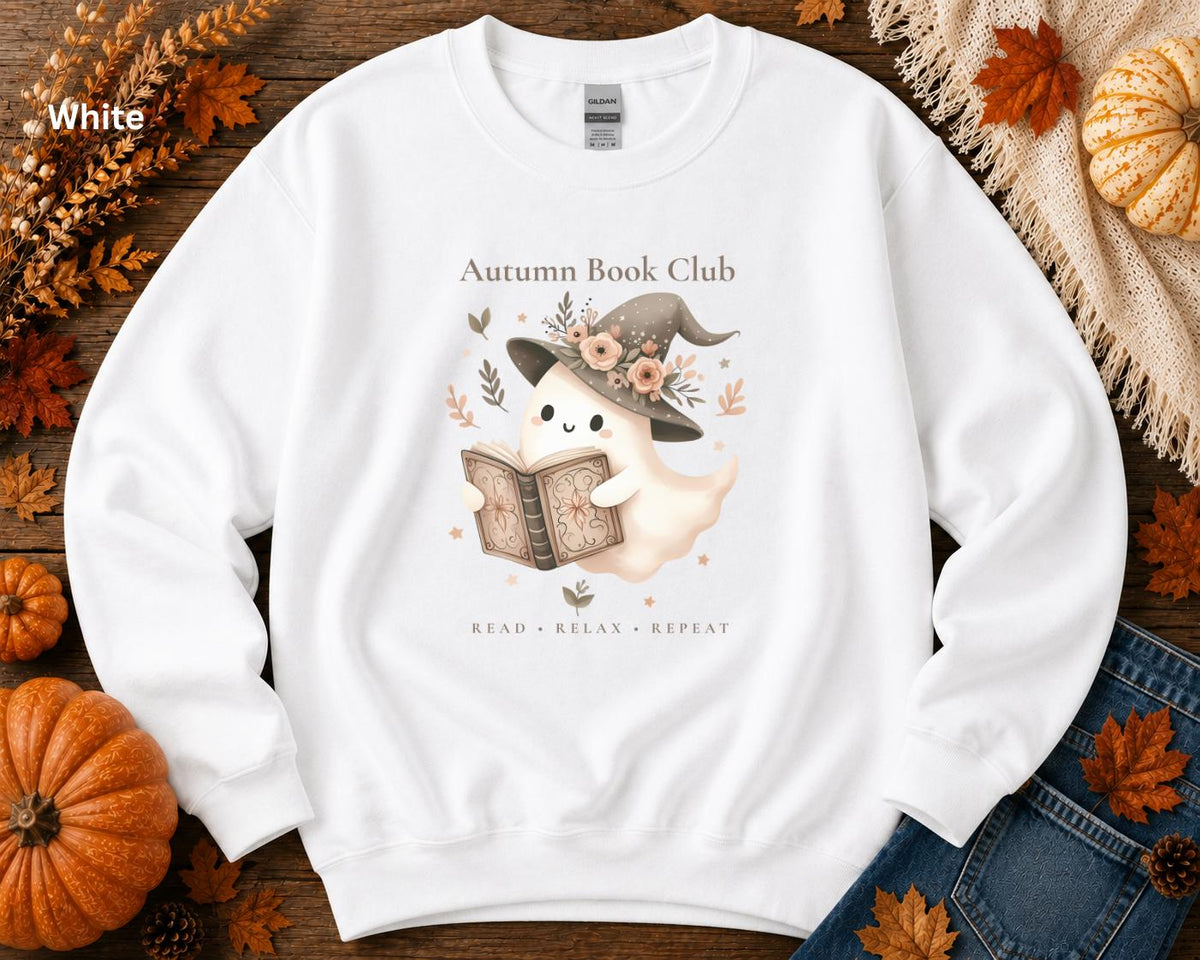 Autumn Book Club Sweatshirt, Ghost Book Lover Crewneck, Floral Ghost Halloween Sweatshirt, Cozy Reading Crew, Spooky Season Bookish Gift