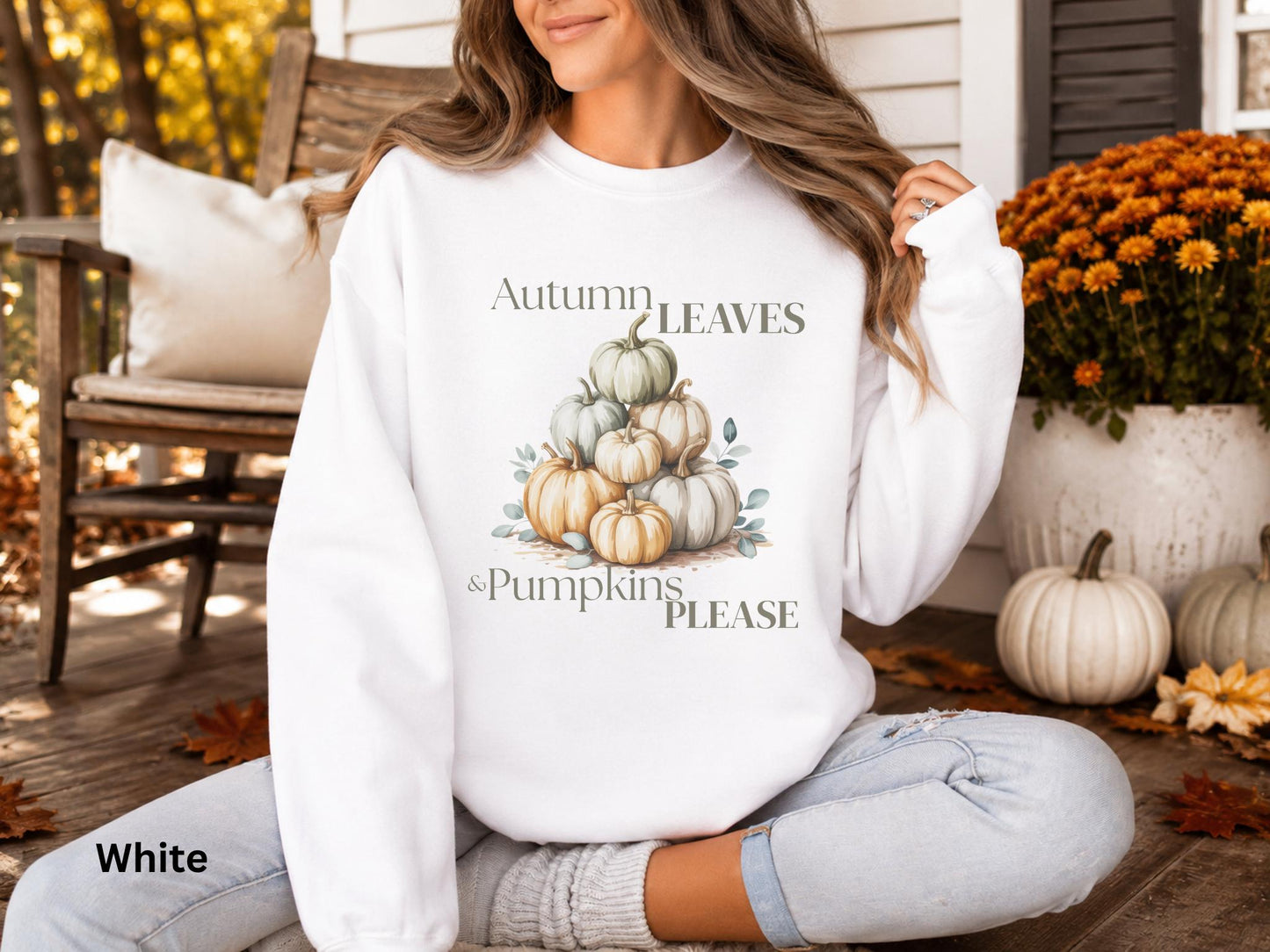 Autumn Leaves & Pumpkins Please Sweatshirt, Cozy Fall Crewneck, Pumpkin Sweatshirt, Autumn Graphic Sweatshirt, Fall Gift for Her
