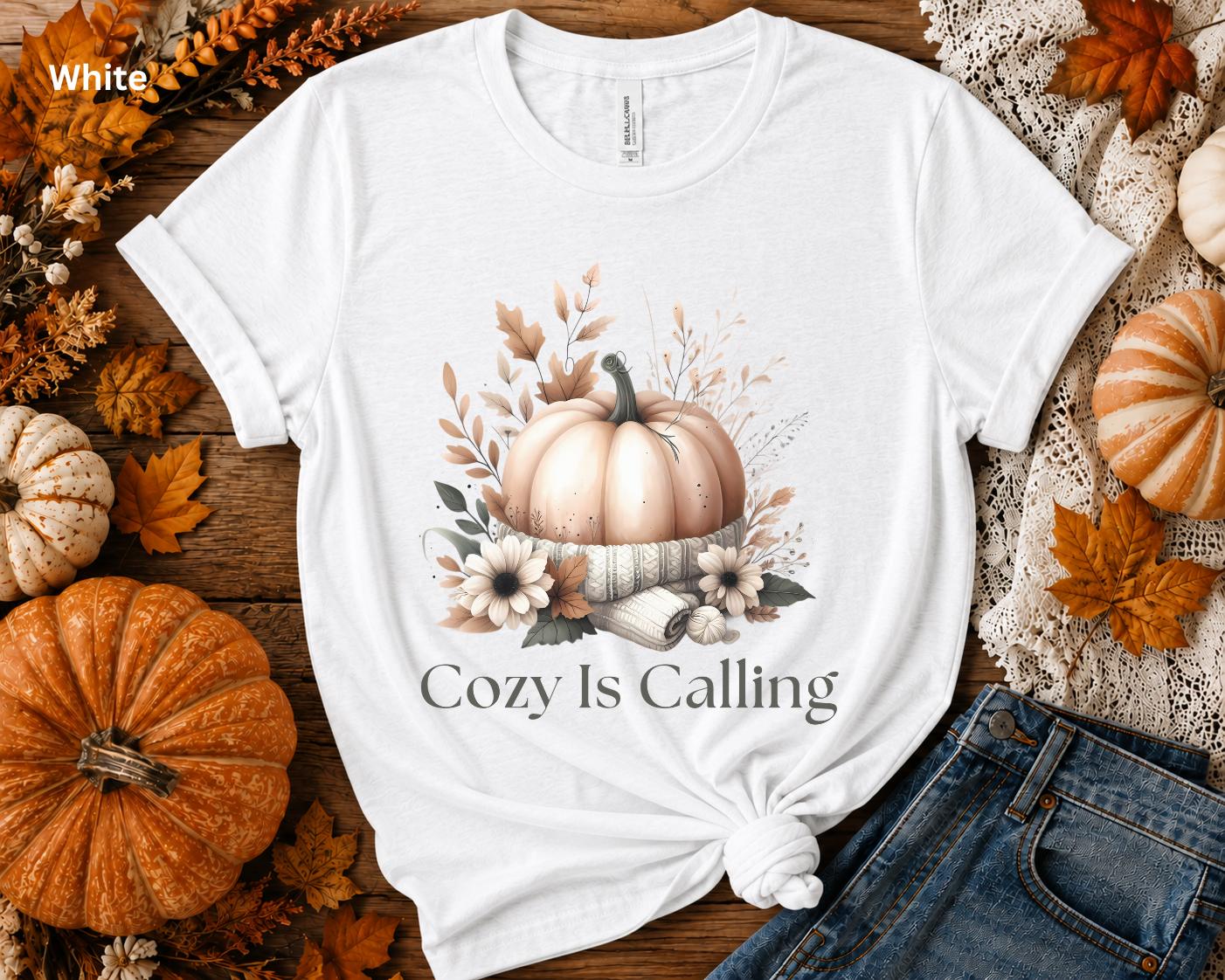 Cute Fall Pumpkin T-Shirt, Cozy Is Calling Shirt, Autumn Graphic Tee, Cozy Season Shirt, Pumpkin Patch Shirt, Fall Aesthetic, Gift for Her
