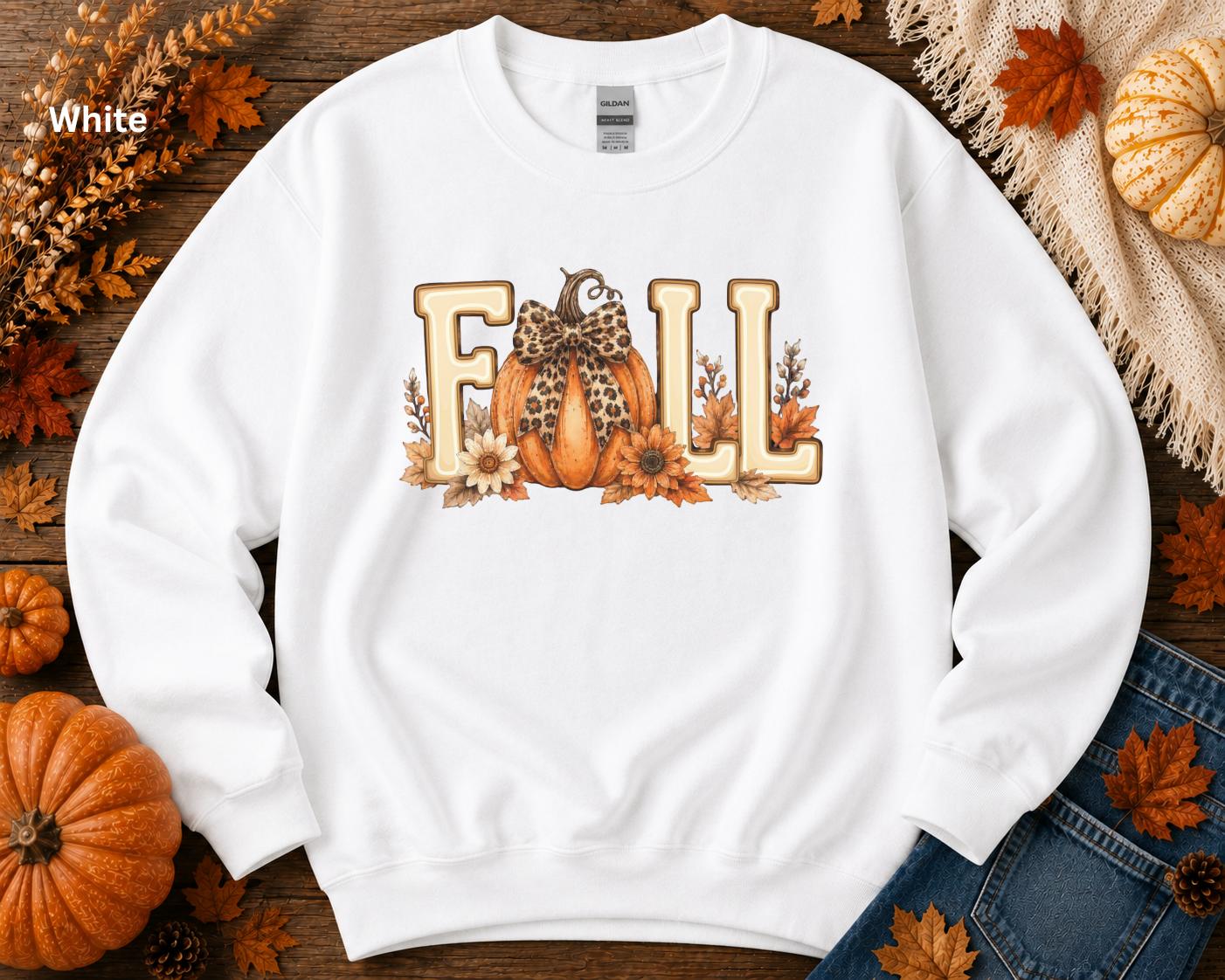 Fall Pumpkin Sweatshirt, Cute Autumn Crewneck, Leopard Bow Pumpkin Sweatshirt, Cozy Fall Graphic Sweatshirt, Pumpkin Patch Outfit