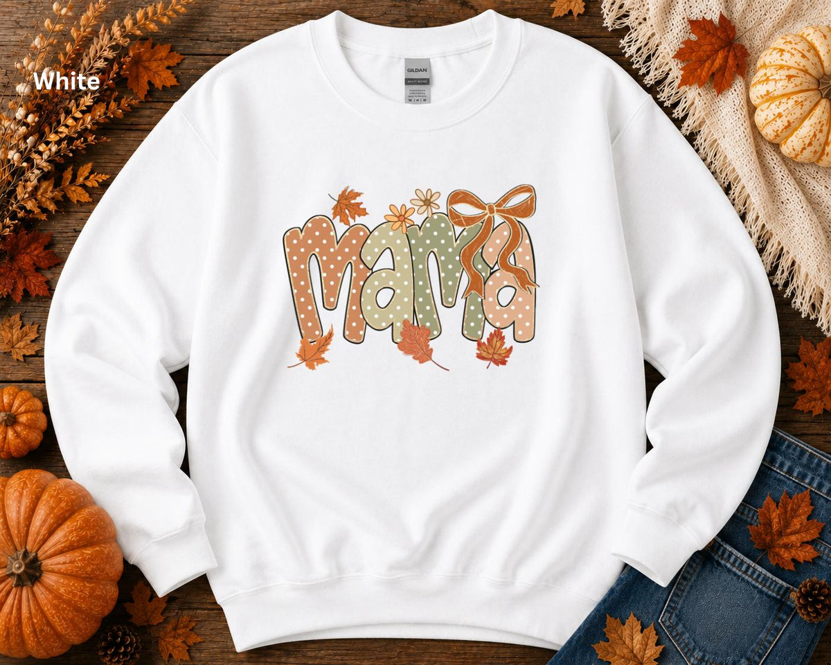 Mama Fall Sweatshirt, Coquette Bow Mama Crewneck, Cute Autumn Mom Sweatshirt, Pumpkin Patch Sweatshirt, Cozy Fall Graphic Sweatshirt