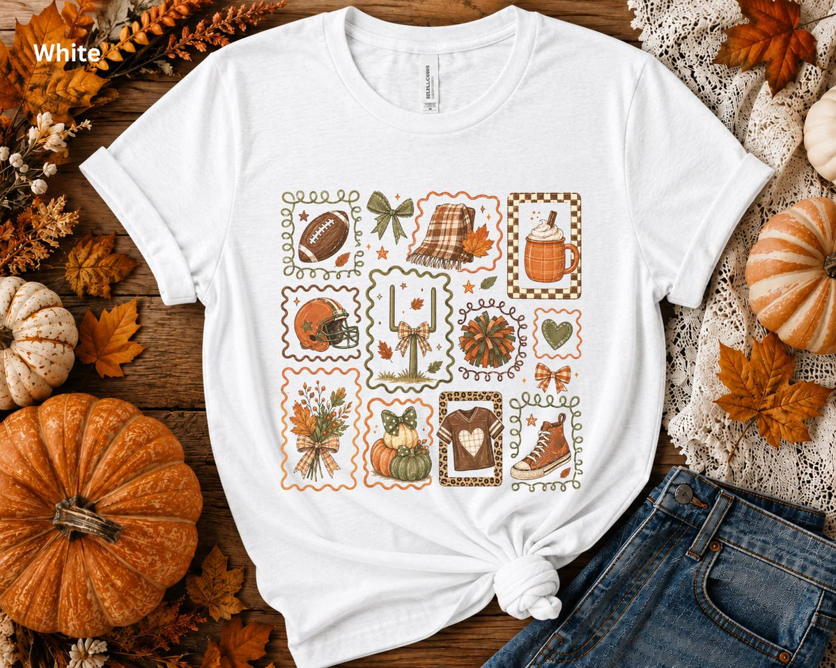Fall Football Collage T-Shirt, Cute Game Day Graphic Tee, Cozy Autumn Football Shirt, Women's Football Season Tee