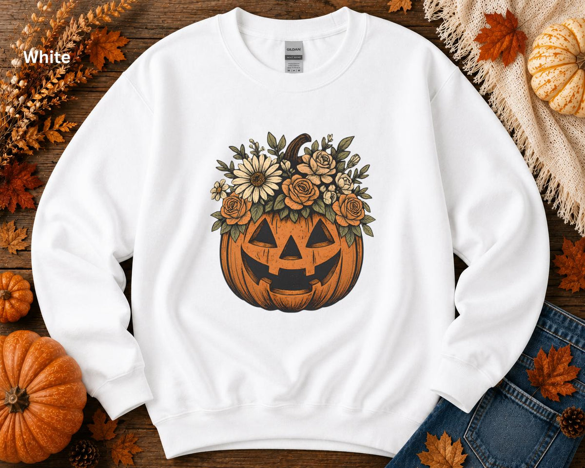 Floral Halloween Sweatshirt, Cute Fall Crewneck, Vintage Pumpkin Sweatshirt, Cozy Autumn Graphic Sweatshirt, Pumpkin Patch Outfit