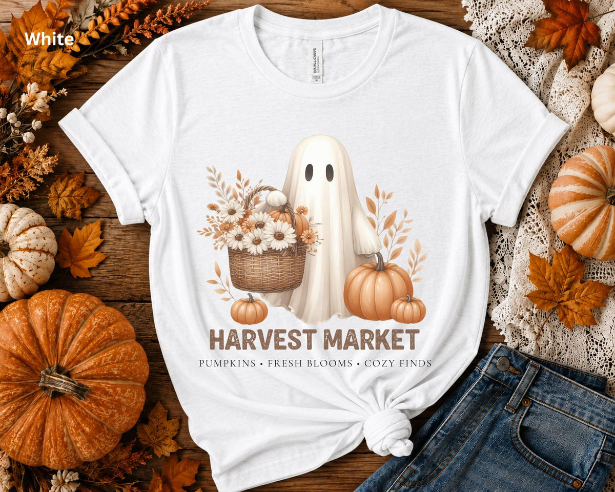 Cute Fall Ghost Tee, Vintage Halloween T-Shirt, Harvest Market Ghost Shirt, Pumpkin Patch Shirt, Cozy Autumn Graphic Tee, Spooky Season Top