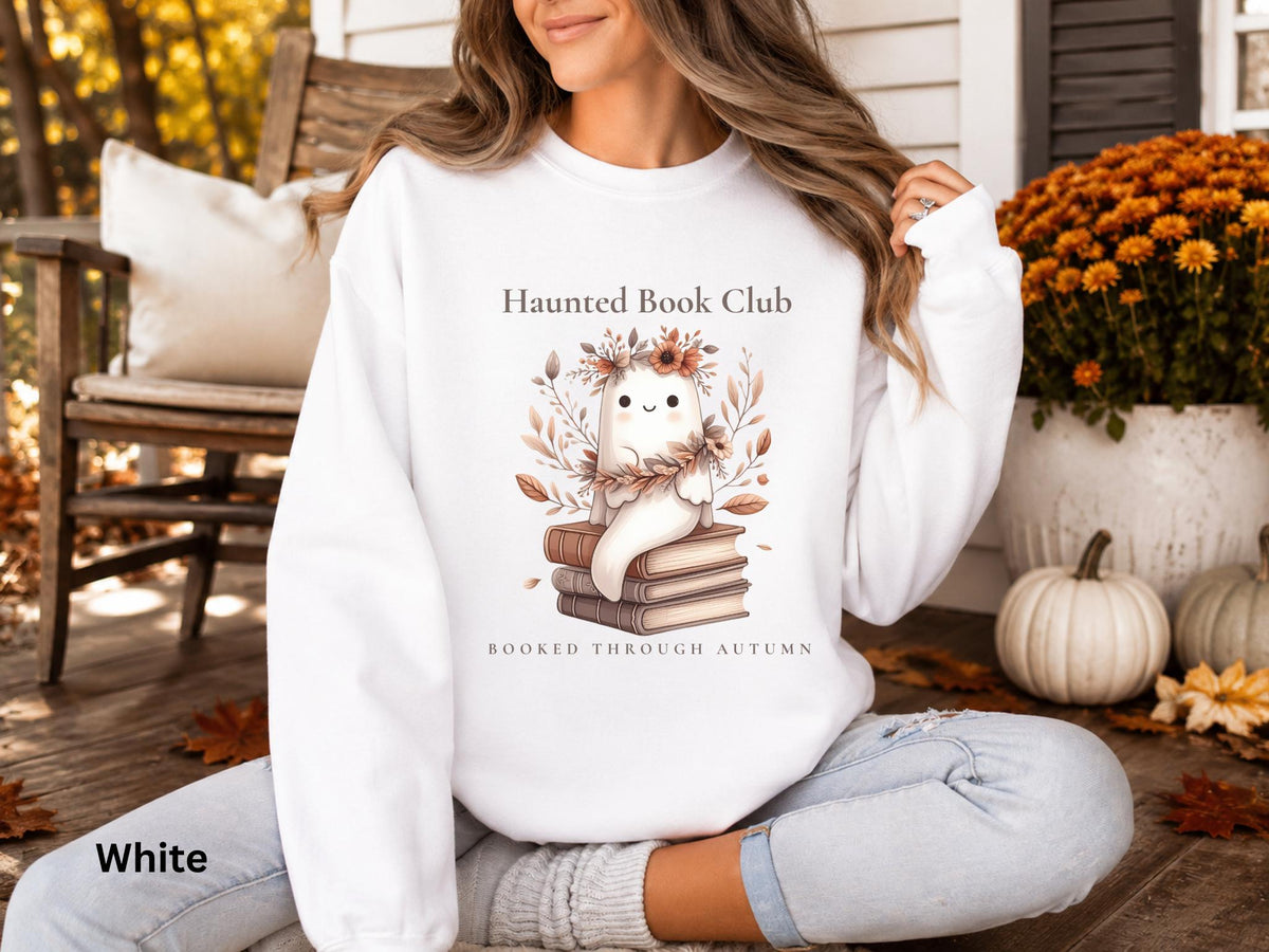 Ghost Book Lover Crewneck, Cozy Fall Reading Sweatshirt, Haunted Book Club Sweatshirt, Booked Through Autumn Sweatshirt, Bookish Gift