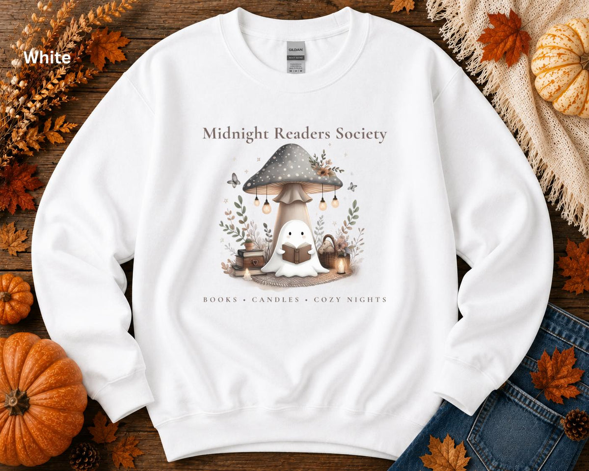 Cozy Reading Sweatshirt, Book Lover Crewneck, Midnight Readers Society Sweatshirt, Ghost Whimsical Crew, Fall Bookish Crewneck, Reader Gift