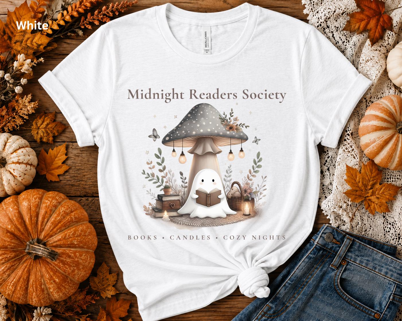Ghost Book Lover Tee, Midnight Readers Society Shirt, Cozy Reading T-Shirt, Bookish Fall Tee, Book Club Gift for Women