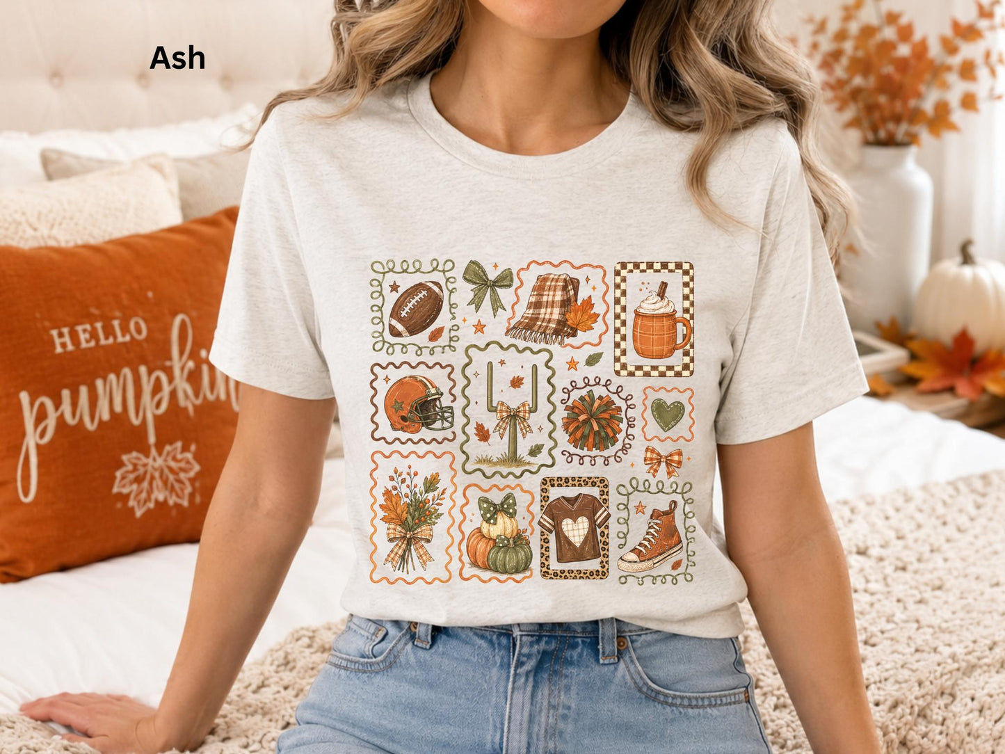 Fall Football Collage T-Shirt, Cute Game Day Graphic Tee, Cozy Autumn Football Shirt, Women's Football Season Tee