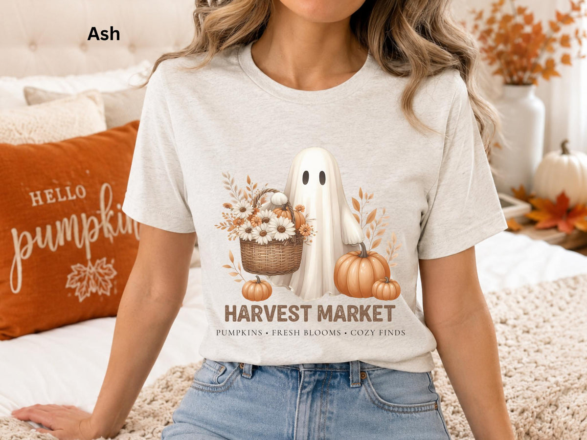 Cute Fall Ghost Tee, Vintage Halloween T-Shirt, Harvest Market Ghost Shirt, Pumpkin Patch Shirt, Cozy Autumn Graphic Tee, Spooky Season Top