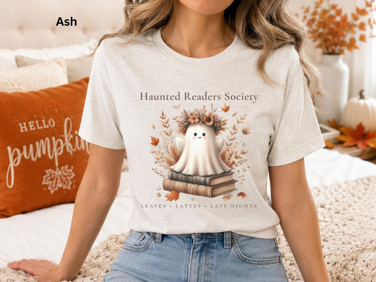 Haunted Readers Society Shirt, Ghost Book Lover Tee, Bookish Fall T-Shirt, Cozy Reader Graphic Tee, Autumn Book Club Shirt, Book Lover Gift