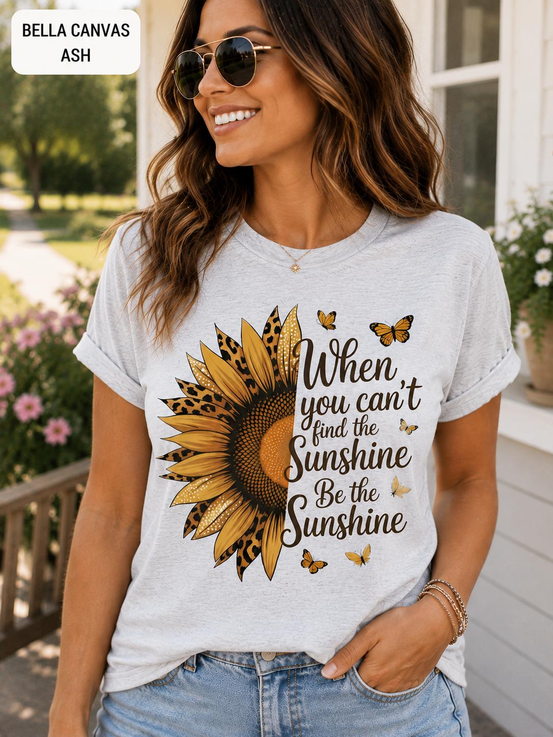 Sunflower Inspirational Shirt, Be the Sunshine Tee, Fall Graphic Tee, Women's Leopard Sunflower Shirt