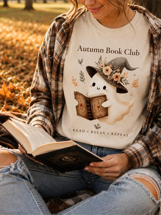 Autumn Book Club Shirt, Ghost Book Lover Tee, Cute Reading Shirt, Floral Halloween Tee, Bookish Fall T-Shirt, Spooky Season Reader Gift