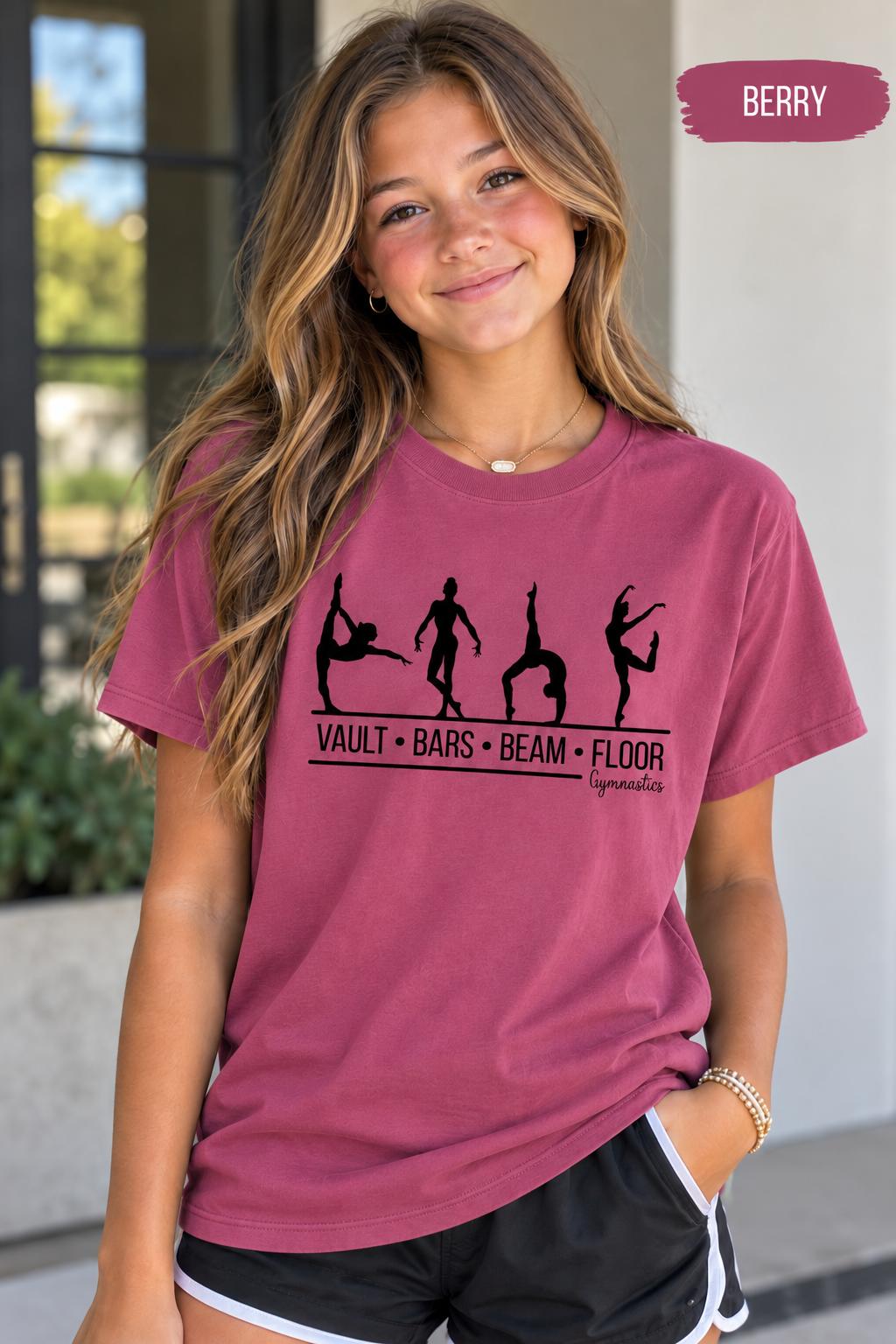 Personalized Gymnast Shirt or Sweatshirt, Gymnast Tee, Vault Bars Beam Floor Shirt, Gymnastics Gift, Youth Adult Gymnast Shirt
