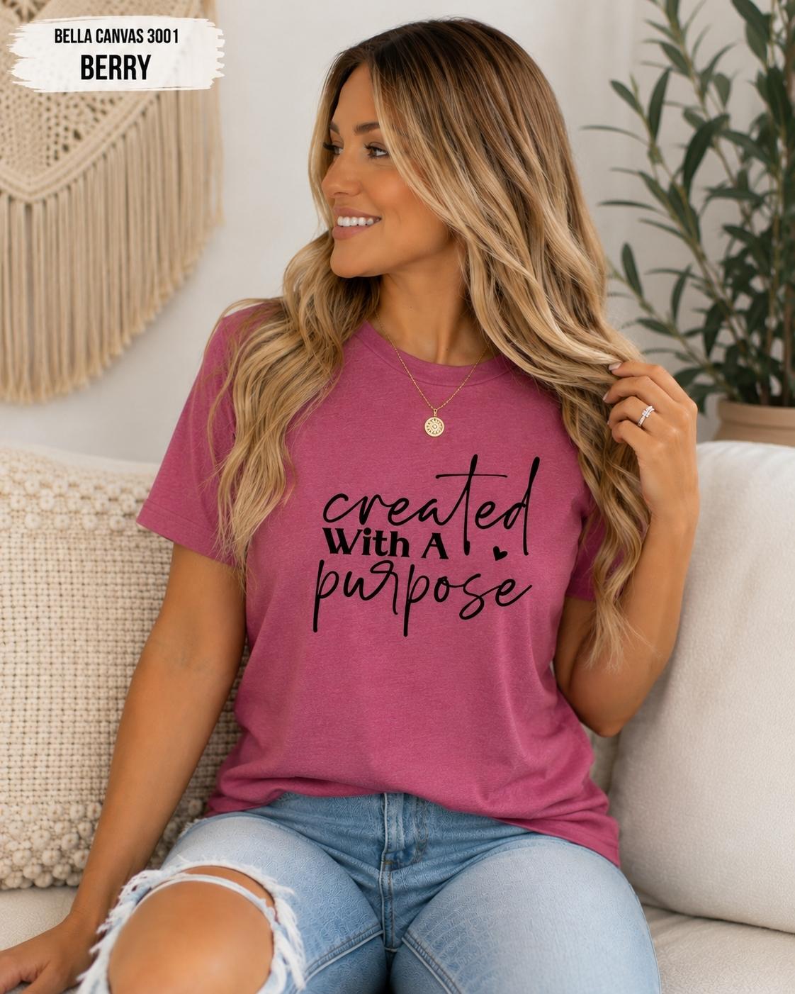 Created With Purpose Christian T-Shirt, Inspirational Bible Verse Tee, Faith Apparel