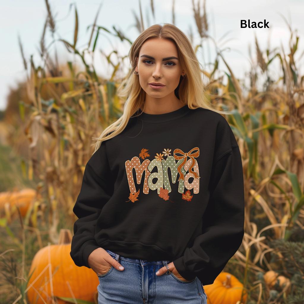 Mama Fall Sweatshirt, Coquette Bow Mama Crewneck, Cute Autumn Mom Sweatshirt, Pumpkin Patch Sweatshirt, Cozy Fall Graphic Sweatshirt
