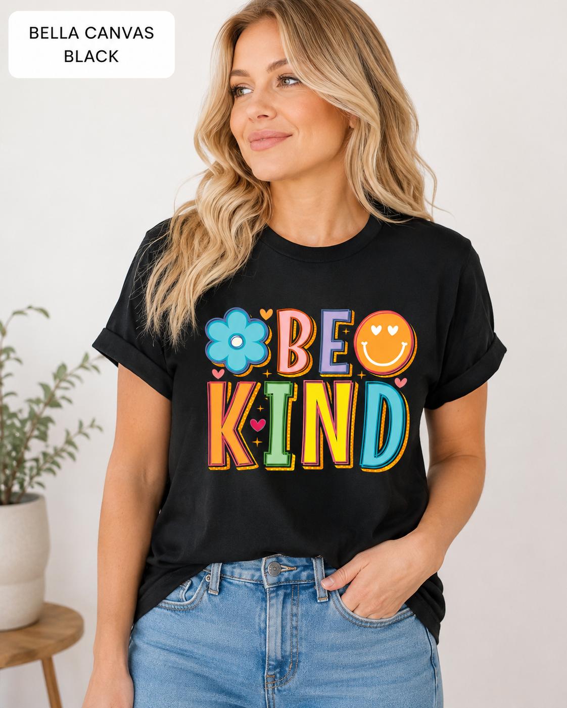 Be Kind Shirt, Retro Kindness Tee, Positive Vibes Shirt, Rainbow Smiley Graphic Tee